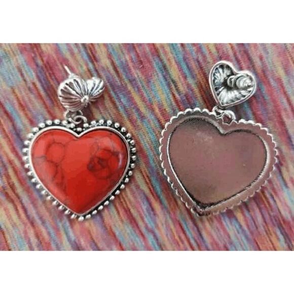 Western Boho Red Turquoise Dangle Earrings - Picture 3 of 3